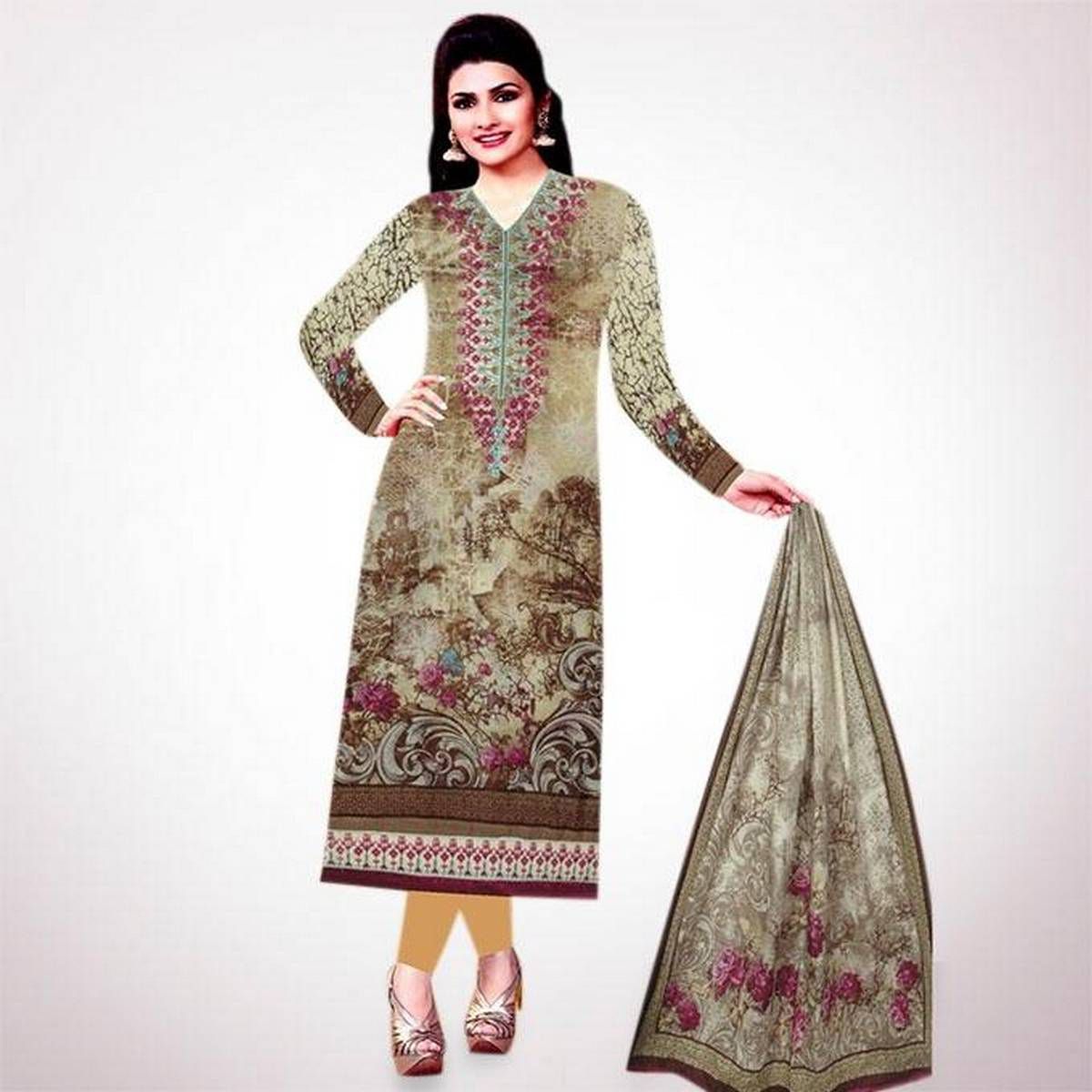 Unstitched Dark Sea Green Cotton Salwar Kameez For Women