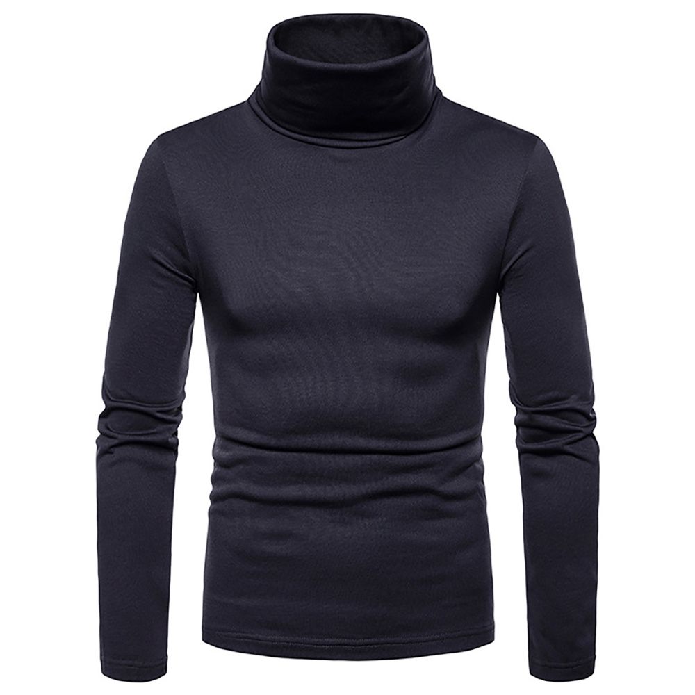 OIMG Winter Men Solid Color High Neck Long Sleeve Slim T-Shirt Warm Bottoming Top Tee