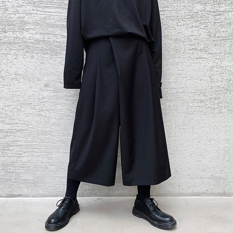 Summer Pants Fashion Personality Nine Point Pants Black Loose Fashion Wide Leg Pants Men's Casual Pants Loose Large Pants