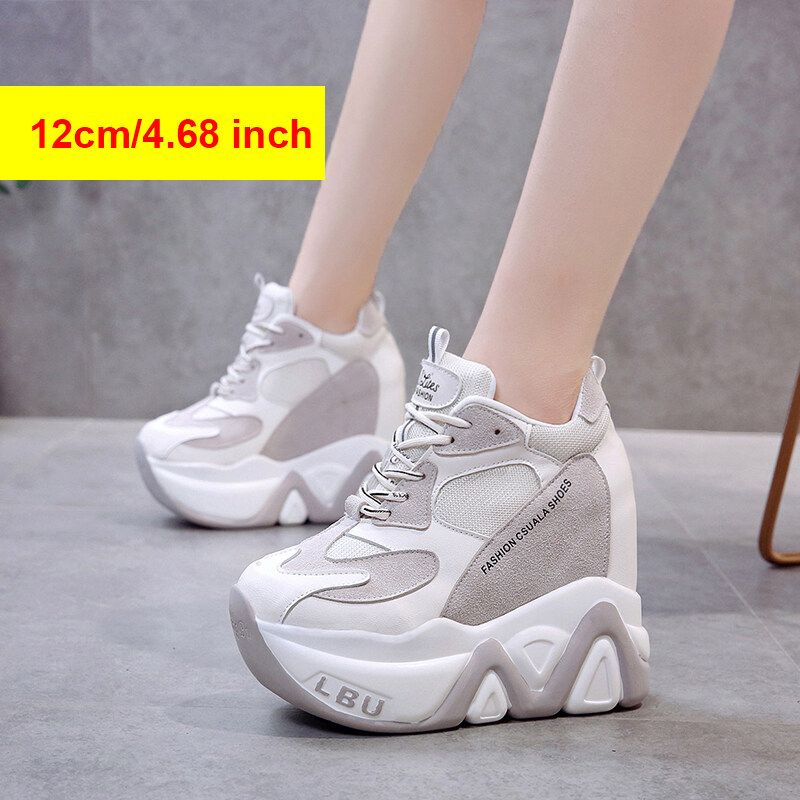 12.5cm/4.9 Height Chunky Sneakers Wedge Shoes Woman Fashion Women Shoes Thick Bottom High Heels Breathable Mesh