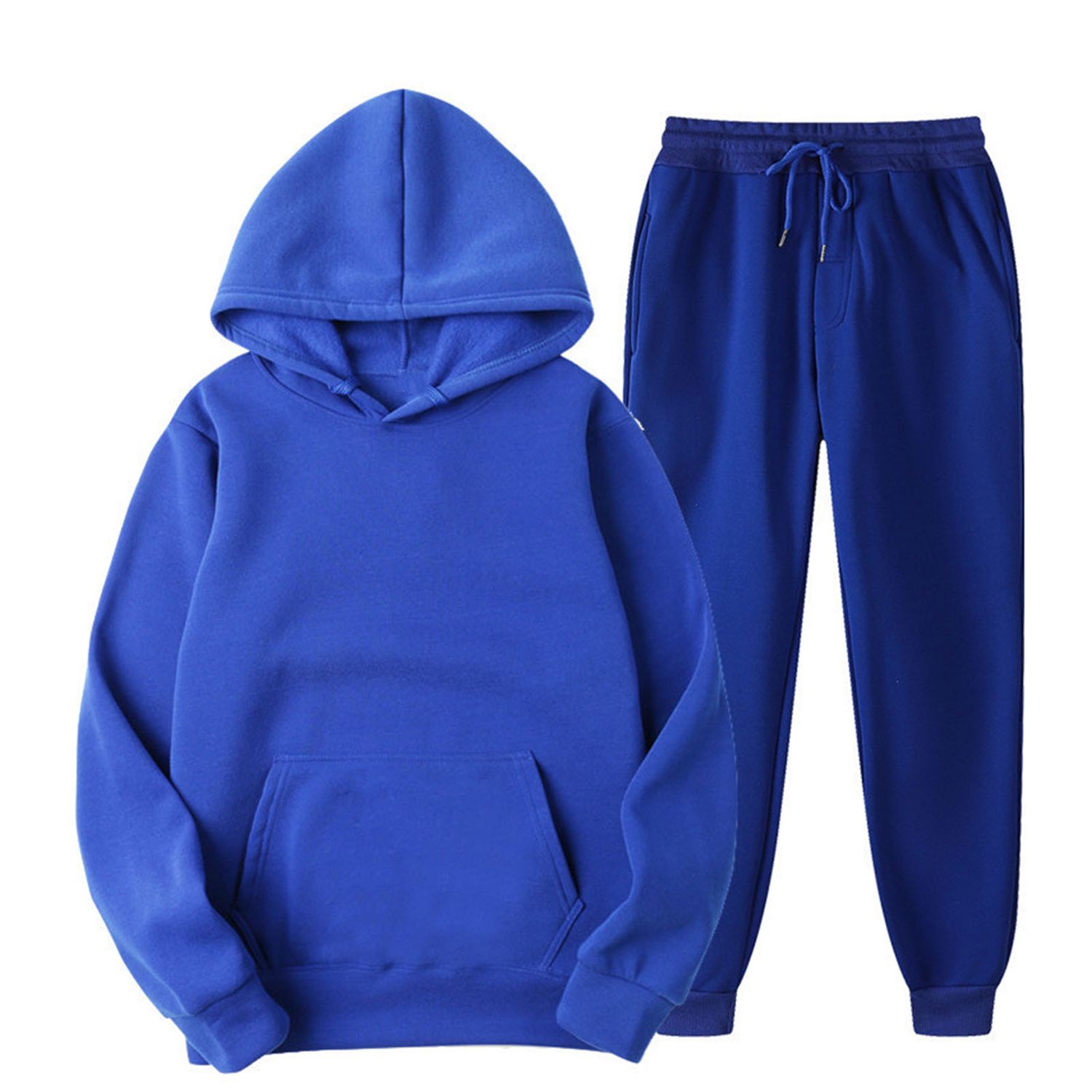 2021 New Style Sport Hoodie Pants Set Loose Fit Solid Color Pockets Hooded Men Sweatshirt Pants Set For Boy