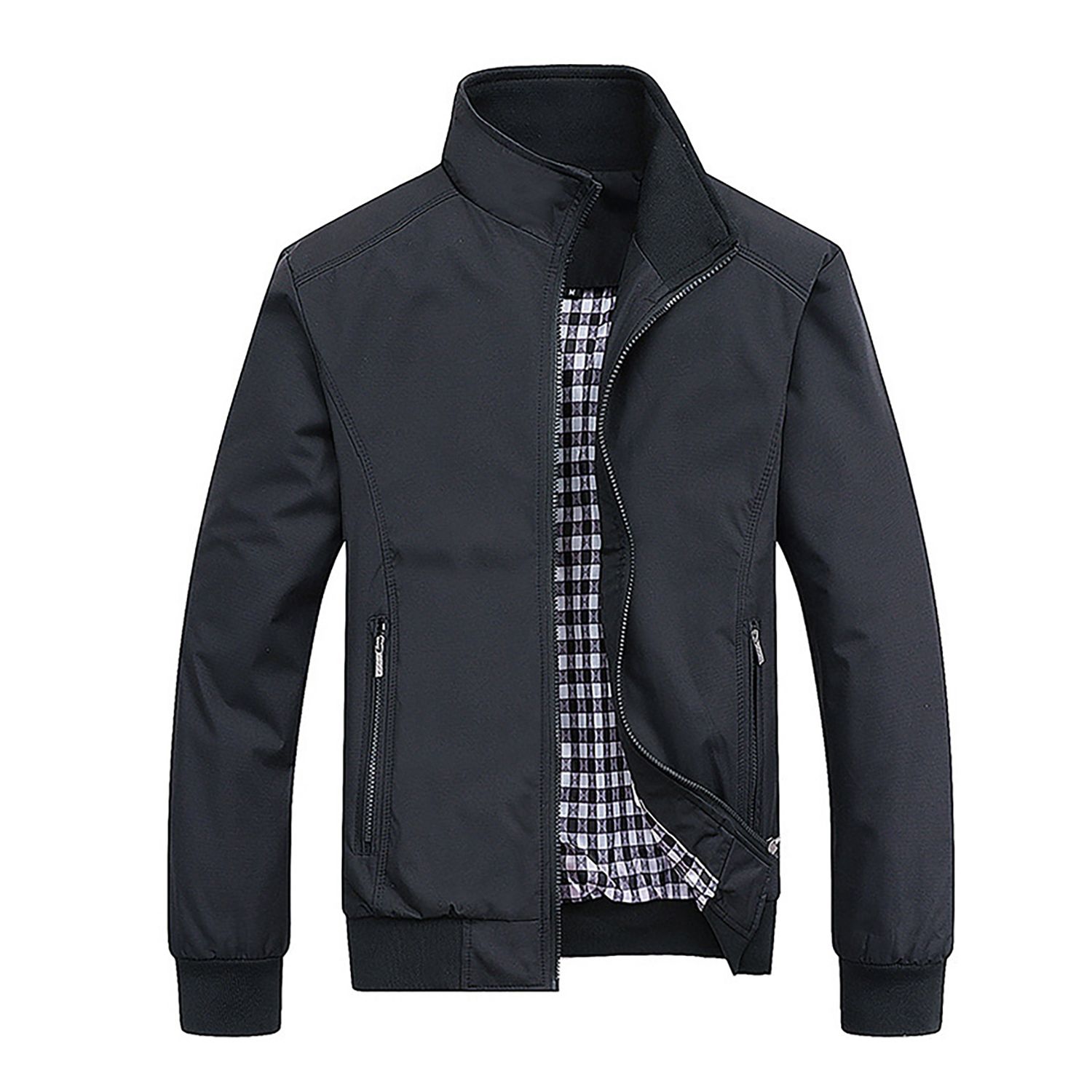 Baseball Jacket Long Sleeve Solid Color Pockets Jacket