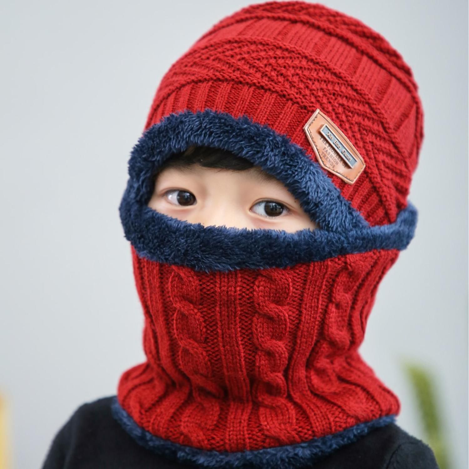 Children Winter Knit Hats Girls Beanie Hat Kids Newest Cap Scarf Set Skull Neck Warmer Thick Fleece Lined Winter Child