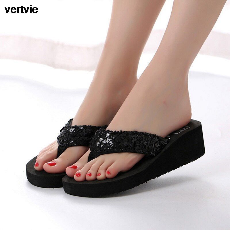 Flip Flops Women Summer Sandals Sequins Beach Women's Slippers Casual Shoes For Women Platform Slippers Female Wedge