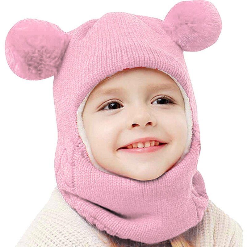 Kids Winter Hats Ears Girls Boys Children Warm Caps Scarf Set Baby Bonnet Enfant Knitted Cute Hat Hooded Warm Flap Cap Scarf