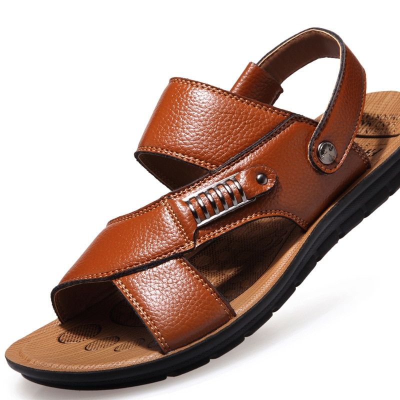Summer Men Leather Sandals Classic Mens Shoes Beach Slippers Soft Sandals Male Roman Sandal Comfortable Outdoor Walking Footwear