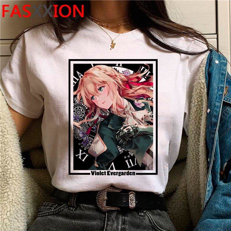Jnese Anime Violet Evergarden T-shirt Men UniHarajuku Graphic Aesthetic T Shirt Cute Manga Tshirt Streetwear Top Tee Male
