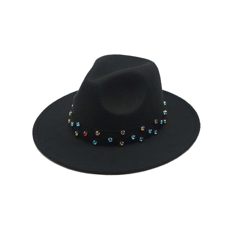 New Women Wool Fedora Hat With pearl Ribbon Gentleman Elegant Lady Winter Autumn Wide Brim Church Panama Sombrero Girl Jazz Cap