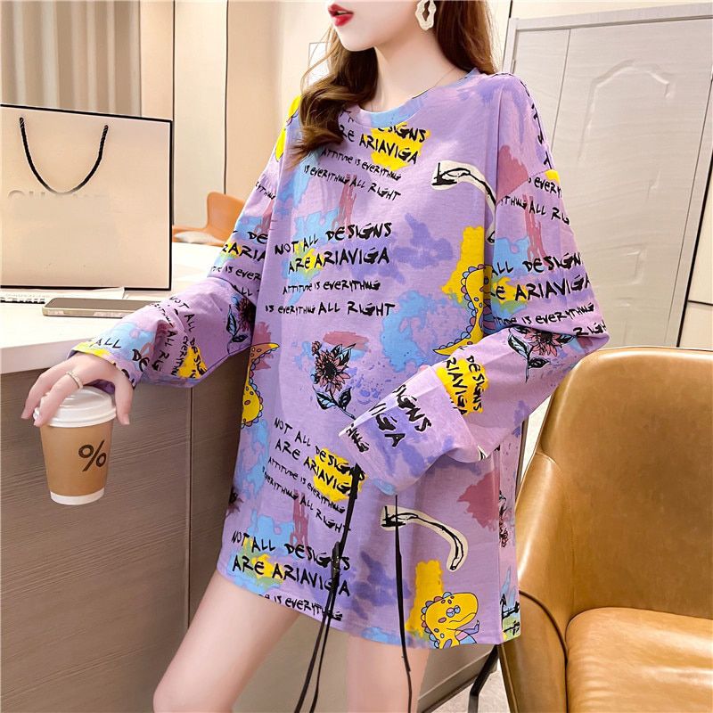 harajuku Women Rainbow Striped Oversized T-shirt Fashion 90s long Sleeve T-shirts Female Casual Tops Clothes Streetwear T shirt
