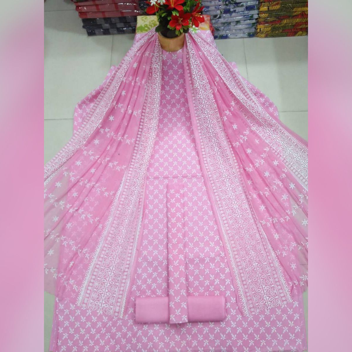 Ambuce Skin Print Stylish Cotton Three Piece Salwar Kamiz With Gorgeous Jorjet Dupatta Party Wear For Women {3 Piece }