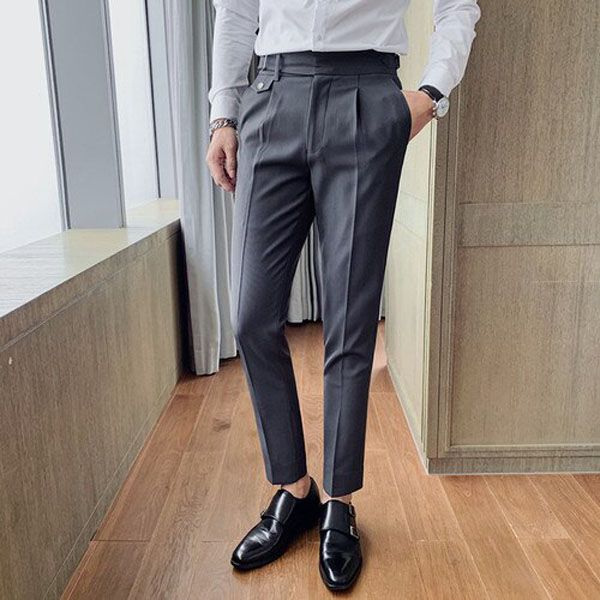 Suit Trousers for Men Men's British Business Slim Formal Pants  Men Clothing  Dress Trousers  Mens Zippered Pockets Pants