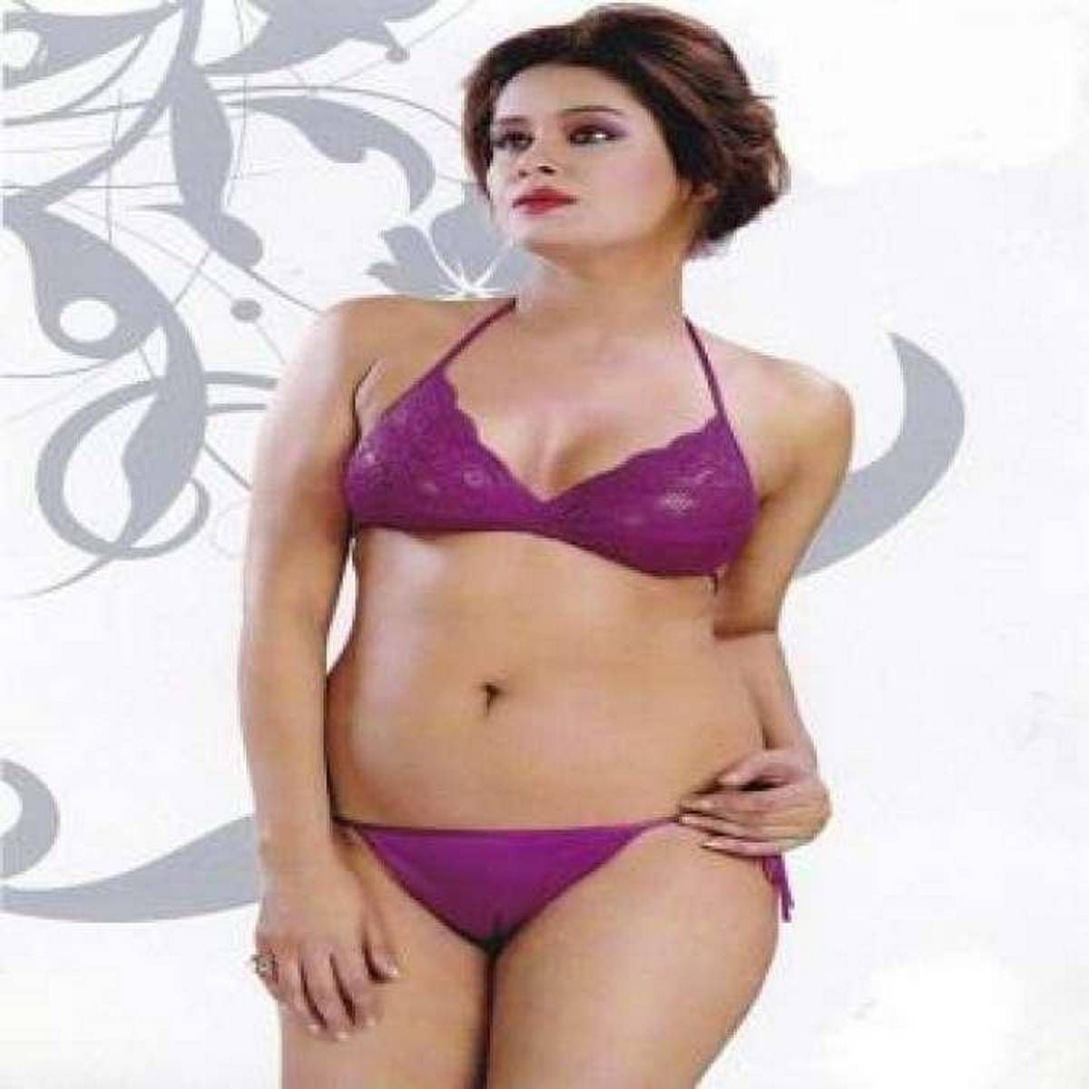 Synthetic Bra & Panty Bikini Hot Set for Women - Purple