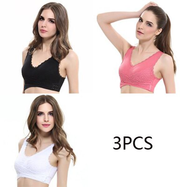 3pcs/set Push Up Bras for Women Lace Solid Color Cross Side Buckle Wireless Plus Size Women Sleep Sports Bra Dropshipping VIP