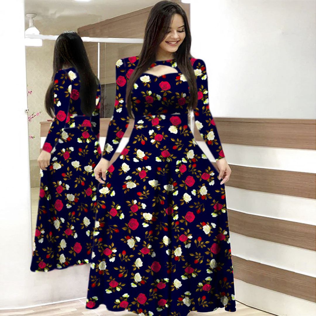 Women High-Quality Rose Printed stylish Long Kurti