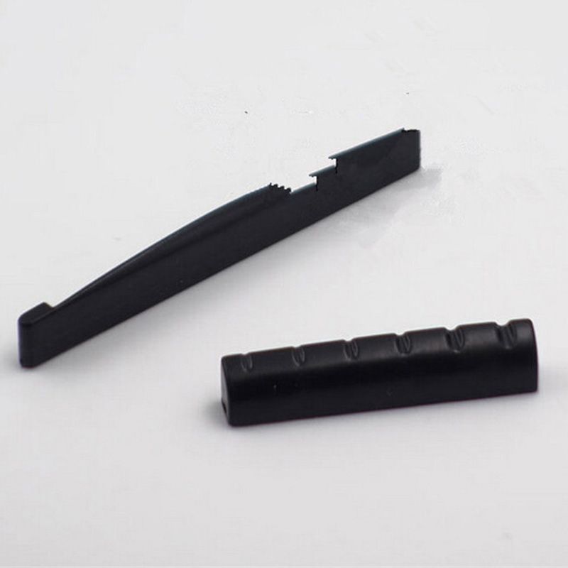 【ALLGOOD】2 Set Ivory Buffalo Bone Bridge Saddle&Slotted Nut For 6 String Acoustic Guitar Black