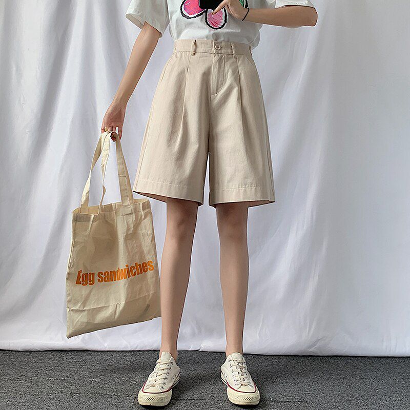 Summer Women Casual Cargo Half Pants with Belted High Waist Chic Wide Leg Pant Elegant Loose Trousers Pocket