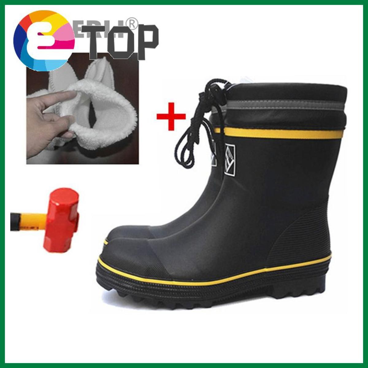 Men Rainproof waterproof safety boots Black Rubber Safety Fishing Boots Men Steel Toe Steel Sole Rain Boots Anti-stabbing Gumboots and Anti-smashing Galoshes 36-46