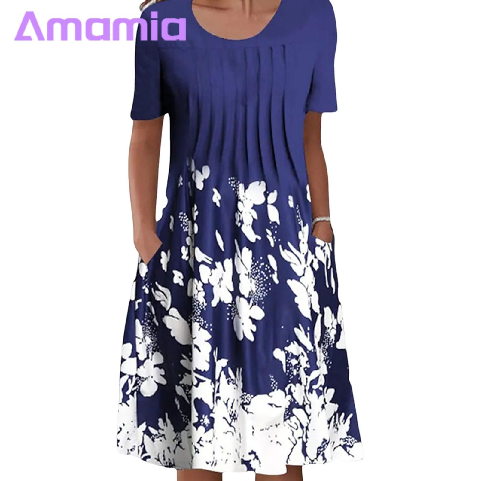 Amamia Summer Dress Elegant Flower Print Summer Dress