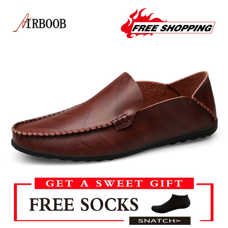 Men's Cow Leather Loafers Moccasins Shoes Casual Driving Shoes Slip on Flat Shoes for Men Kasut Lelaki (Black,Brown,Burgundy)