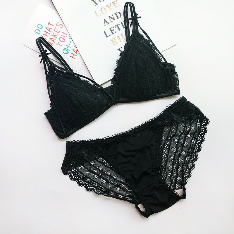 Arrival Wireless Bralette Set French Style Padded Bras Lace Low Waist Pantie Women  Underwear Lingerie Strappy Bra