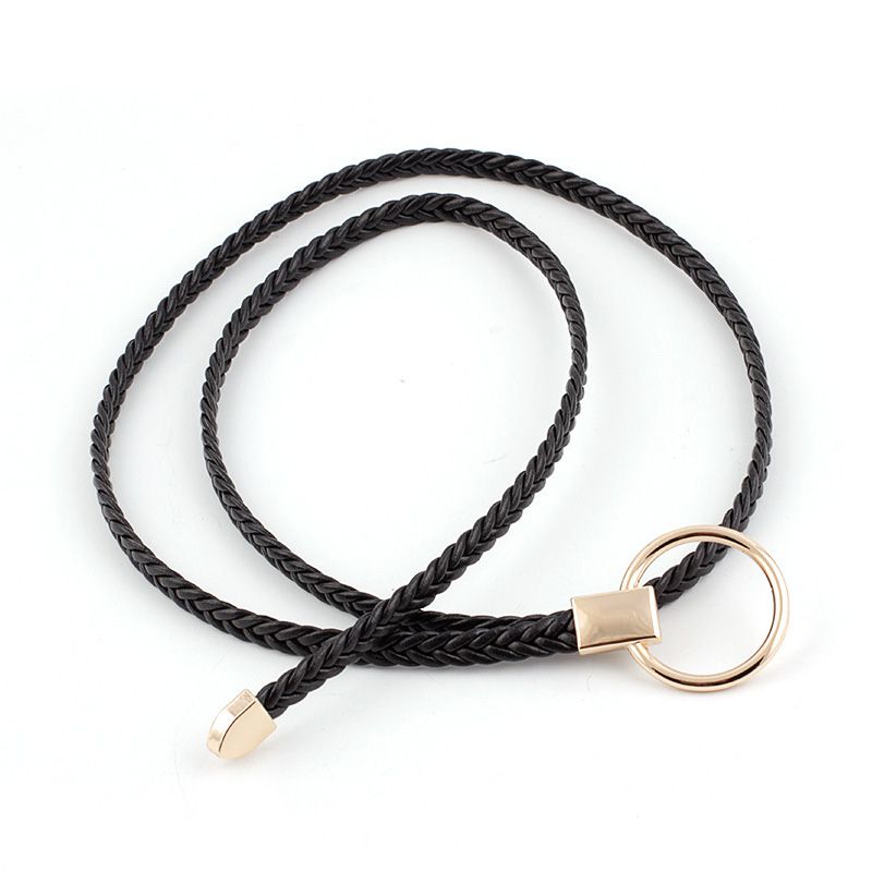 Loldeal Wanita Diikat Tali Pinggang Pusingan Buckle Dihiasi dengan Tangan-Tenunan Kulit Buatan 110Cm