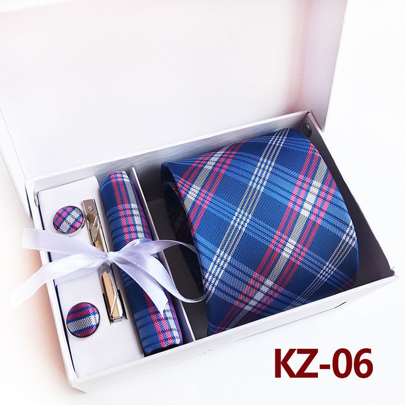 Men's Multicolor Formal Check Pattern Polyester Yarn Neck Tie 4 Item Set Box For