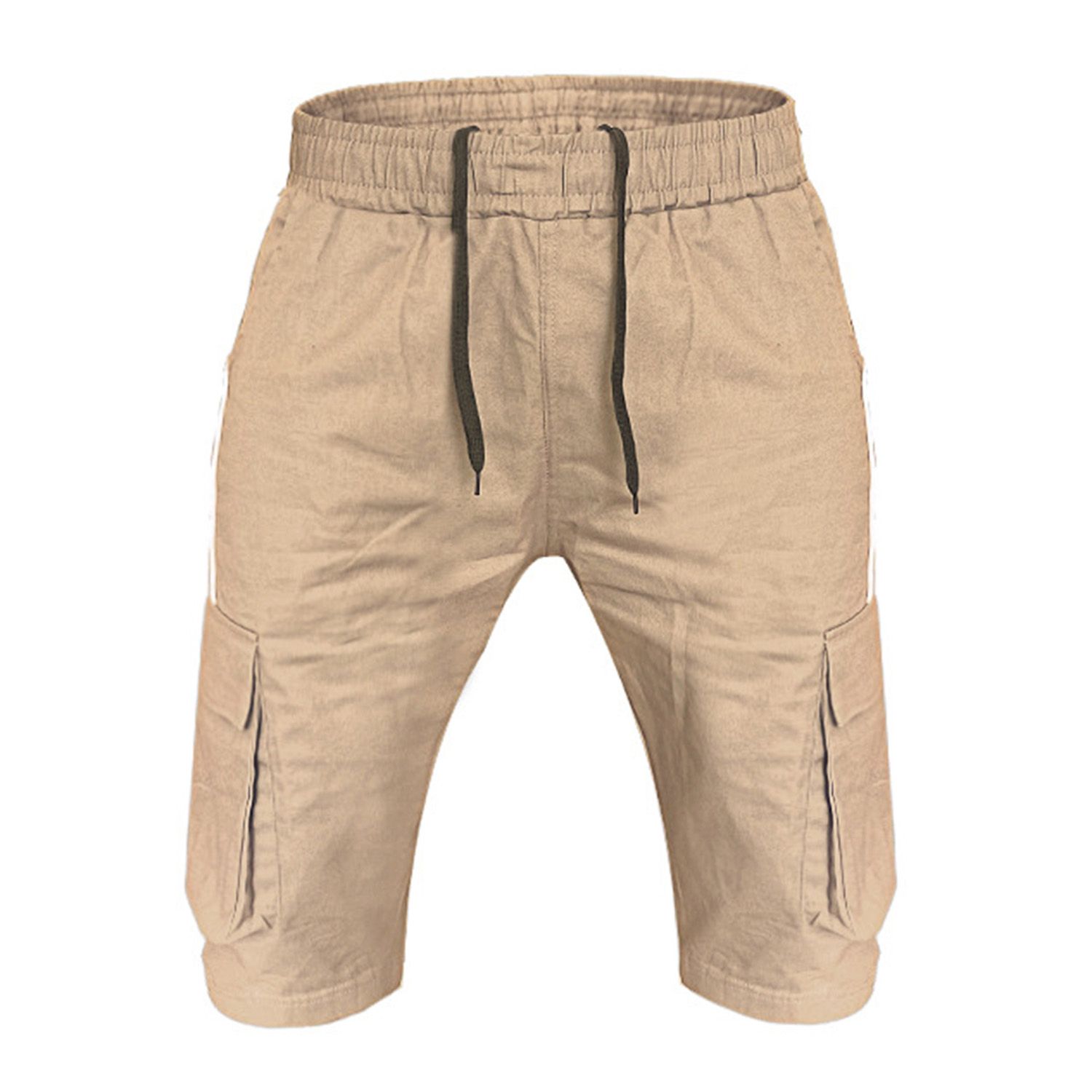 Capri Pants Color Block Multi Pockets Men Mid Rise Drawstring Shorts for Fitness