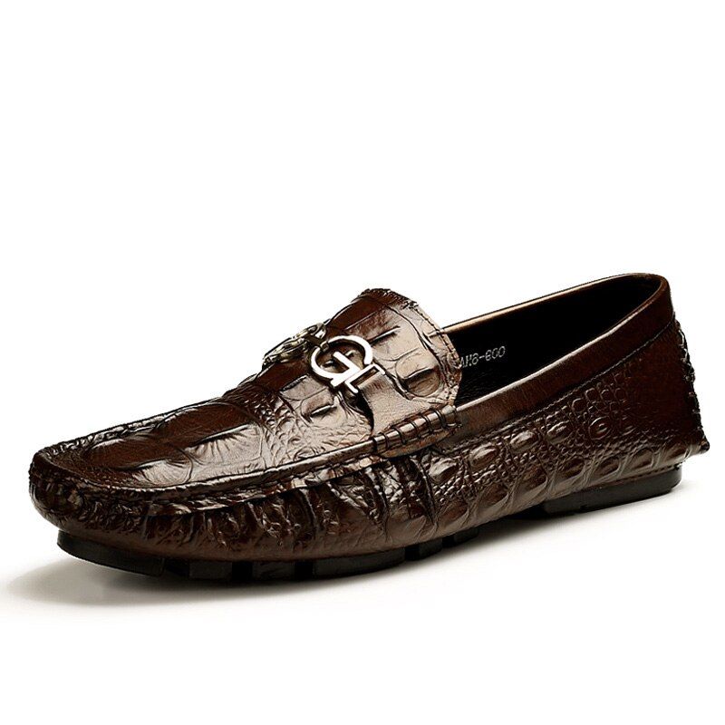 Phenkang Men Leather Summer Alligator Texture Slip-On Casual Shoes Male Sneakers loafer Mens Coffee Men's Loafers Driving Shoes