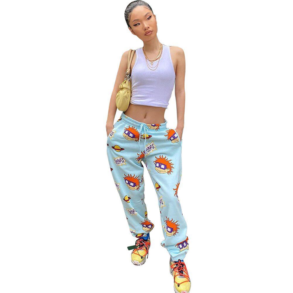 Cute Print Joggers Cargo Sweat Pants Women Winter Fall Clothes Female Streetwear Baggy High Waist Loose Trousers