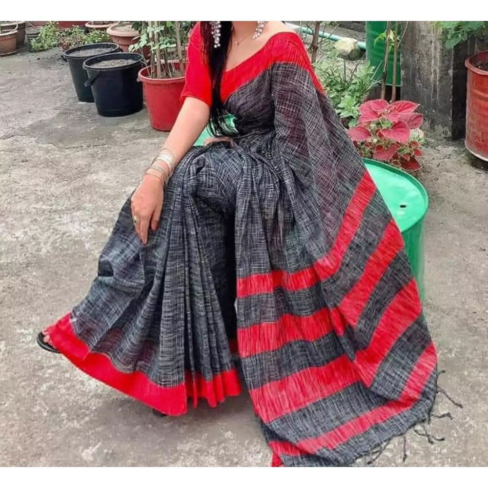 Trendy Collection with Stunning Design Cloudy Gray Colour Unstitched Weightless Cotton Jhorna Sharee for Women