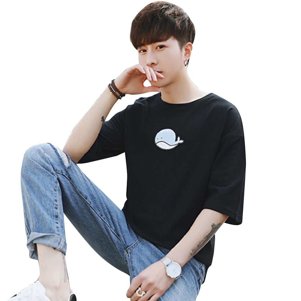 Men Women  Shirt Short Sleeve Loose Summer Whale Printing Round Collar ops