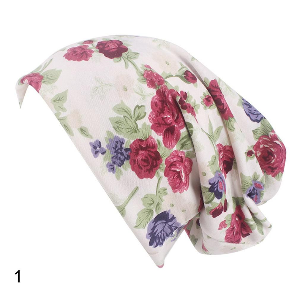 【ALLGOOD】Bonnet Cap Soft Women Chemo Hat Casual Women Head Wrap Flower Ruffle  Elastic Turban Cap