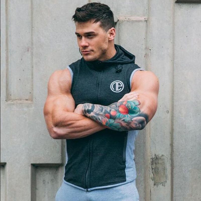 Mens Bodybuilding Hooded TaTop Cotton sleeveless Vest Sweatshirt Gyms Fitness Workout Casual Fashion Tops Clothing