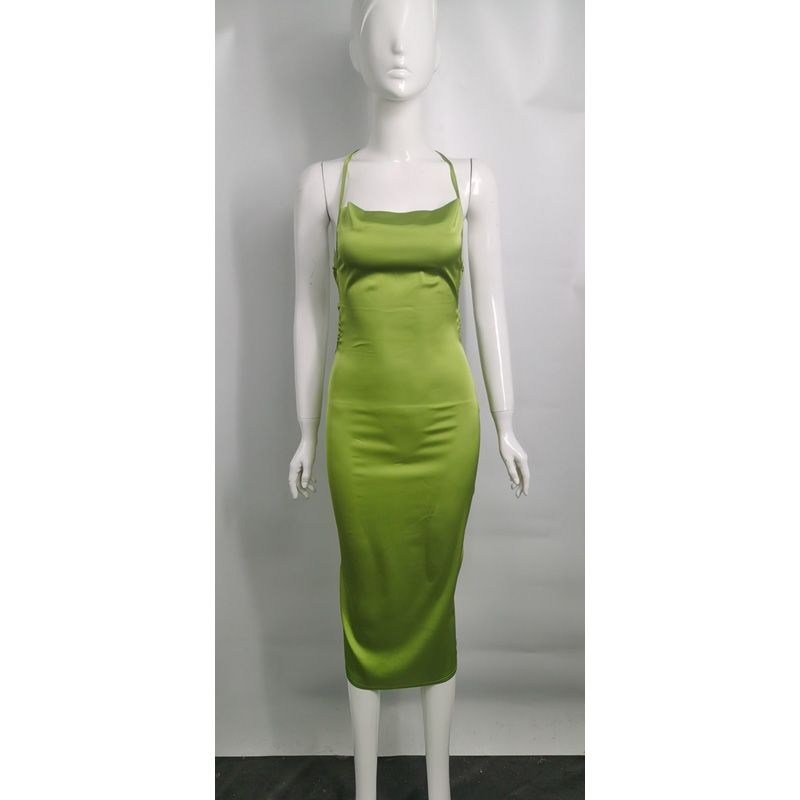 summer women long dress satin sleeveless bandage backless elegant party dress vestidos elegant hollow out