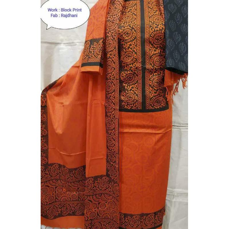 Orange Fantasy Color Skin Print Unstitched Cotton Three Piece 3 Piece For Women Ladies Collection Shalwar Kameez
