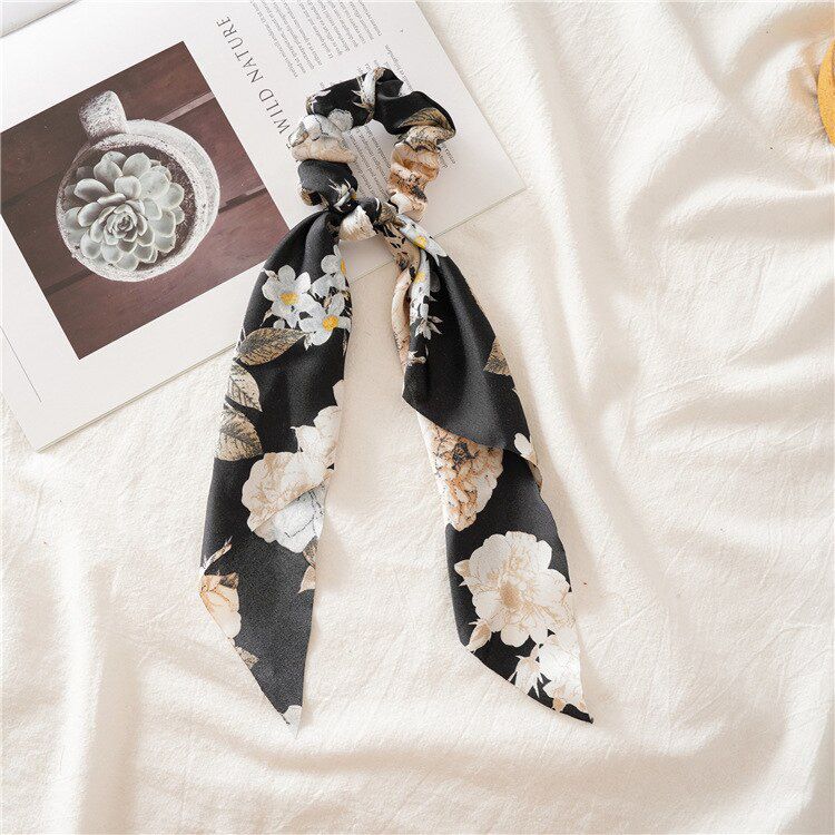 Fashion Leopard Print Bow Satin Long Ribbon Ponytail Scarf Hair Tie Scrunchies Women Girls Elastic Hair Bands Hair Accessories