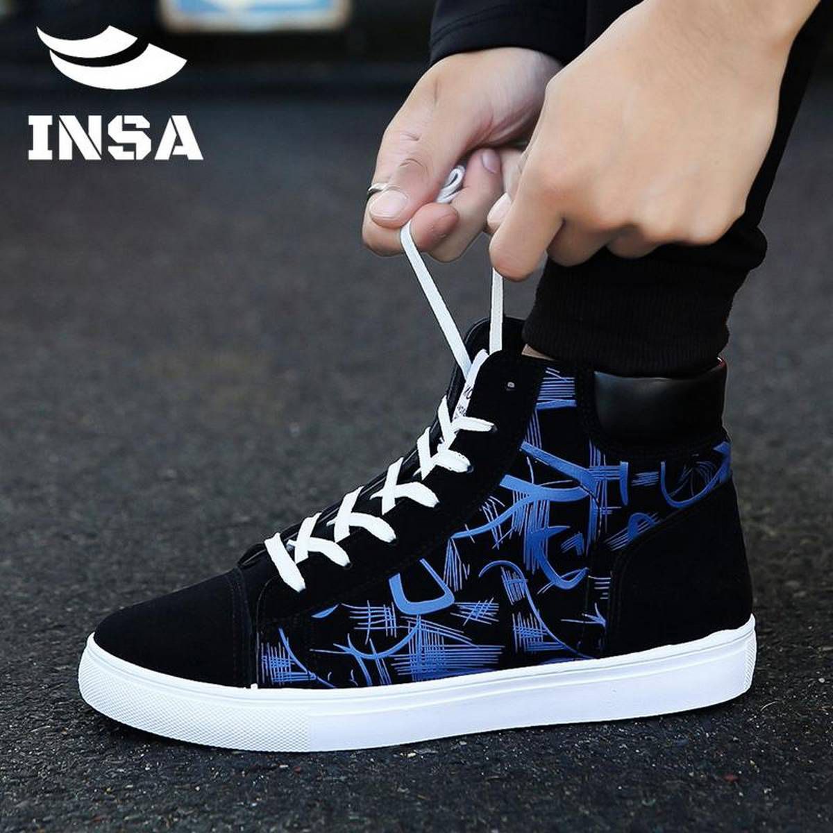 Korean style men fashion designer high top sneaker skateboard sport shoes