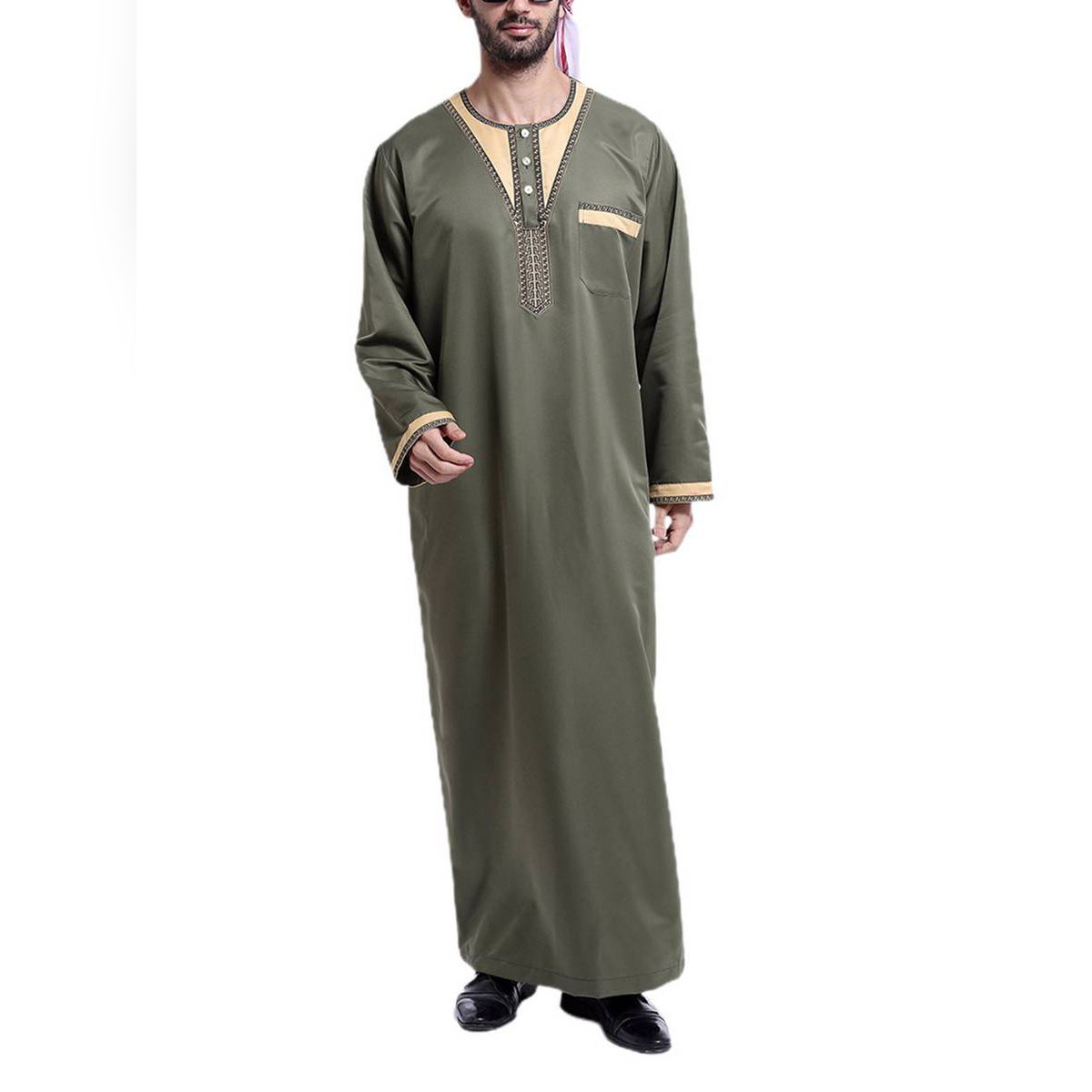 Fashionable Man's Robe, Long Sleeve Round Neck Solid Color Robe with Pocket for Autumn and Spring