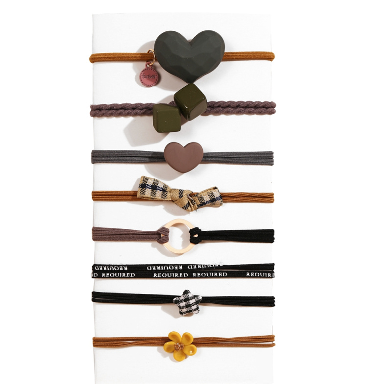 【ALLGOOD】Big Love Fabric Bow Star Flower Hair Rope Set 8 Piece Set Female  New