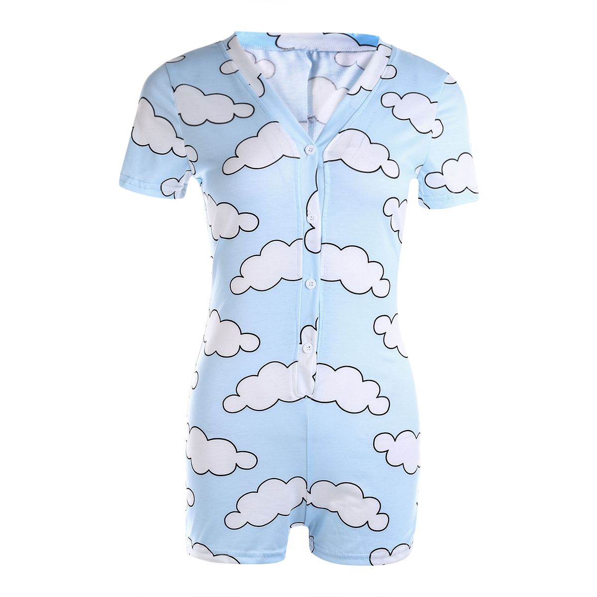 Women Cute Cartoon Printed Onesie Sleepwear Short Sleeve Pattern Pajamas Rompers