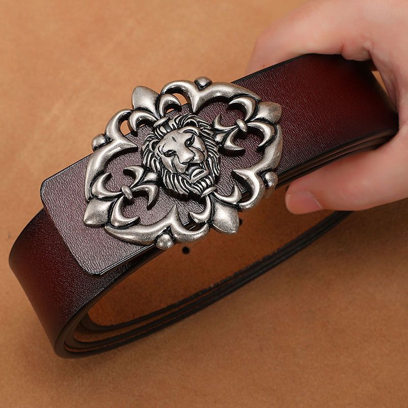 140 150cm Luxury Brand Belts for Men Fashion Designer Leather Lion Buckle Belt Jeans Cowhide Smooth Belts