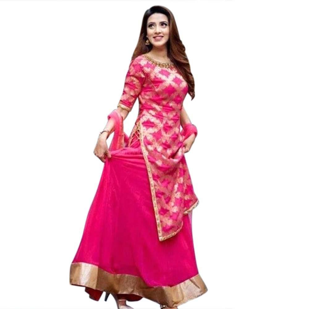 Unstitched Pink Georgette Gown for Women