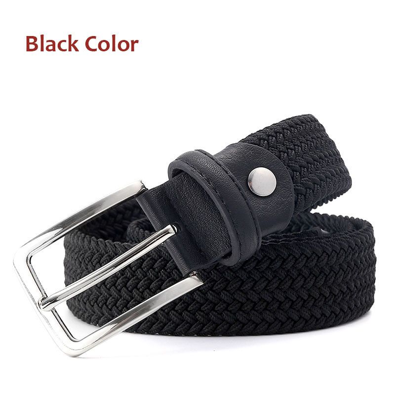Men Elastic Belt Waistband Braided Style With Silver Buckle Stretch Belt Black Color Beige Color Blue Grey Navy Color