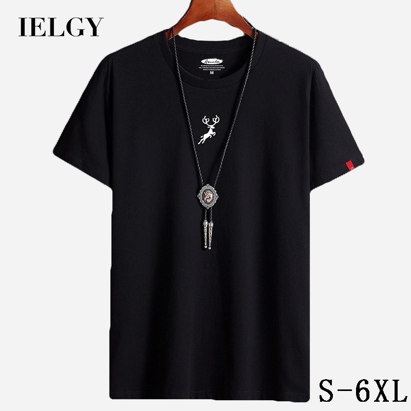 IELGY Men's short-sleeved t-shirt trend casual summer men's half-sleeved cotton Hong Kong trendy brand shirt loose large size bottoming shirt large size