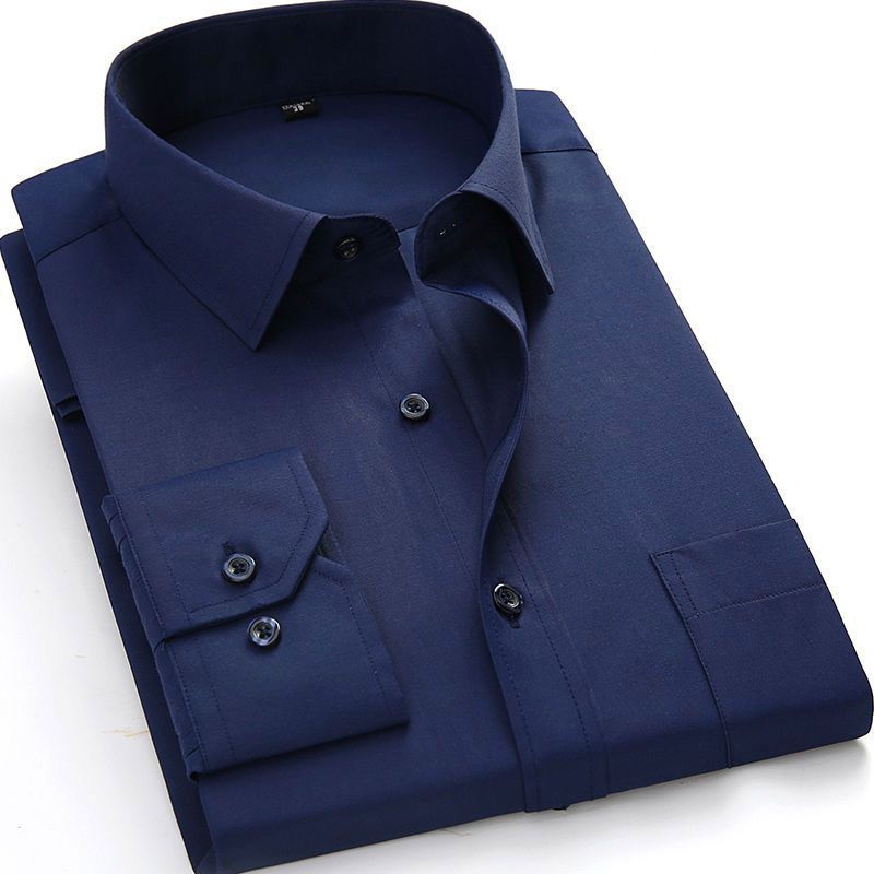 Plus Size Long Sleeve Men's Social Dress Shirts Non-iron Business Casual Soft Solid Color Regular Fit Formal Work Shirt For Men