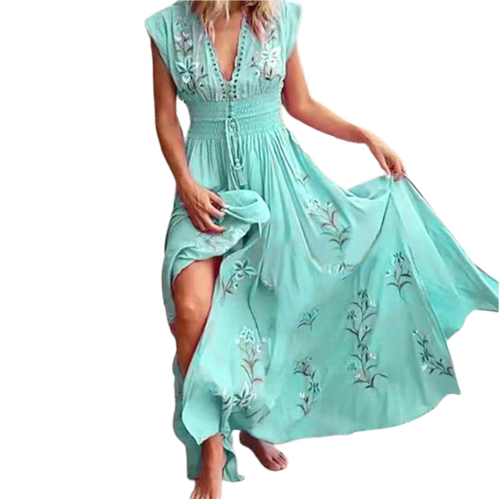 Boho Dress V Neck Tament Vintage Long Dress