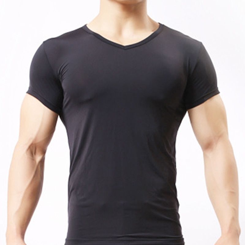 Men's Sheer Undershirts/Man Ice Silk Mesh See through Basics Shirts/Gay y Fitness Bodybuilding Underwear