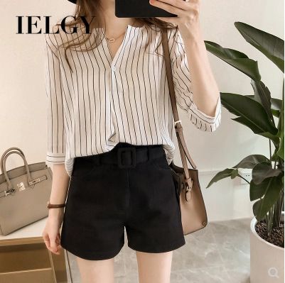 IELGY Fashion large size round neck striped shirt women's casual shirt