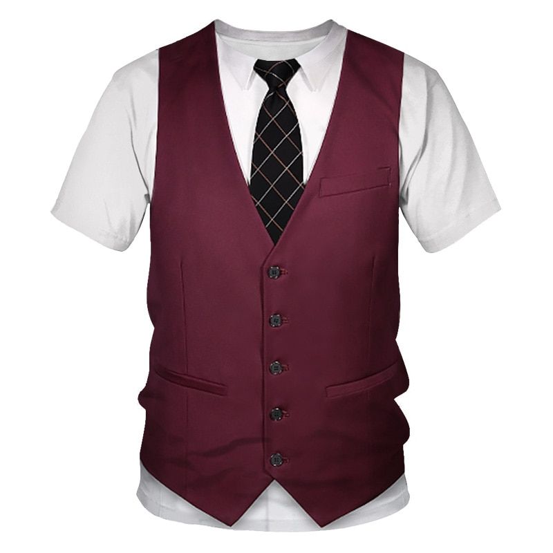Fashion Fake Two Piece 3D T-Shirt Dil Printed Men's Tops Tees Funny Cosplay Kids T Shirt Fake Suit Men Women Tshirt