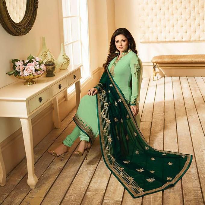 Lime Georgette Un-stitched Salwar Kameez for Women